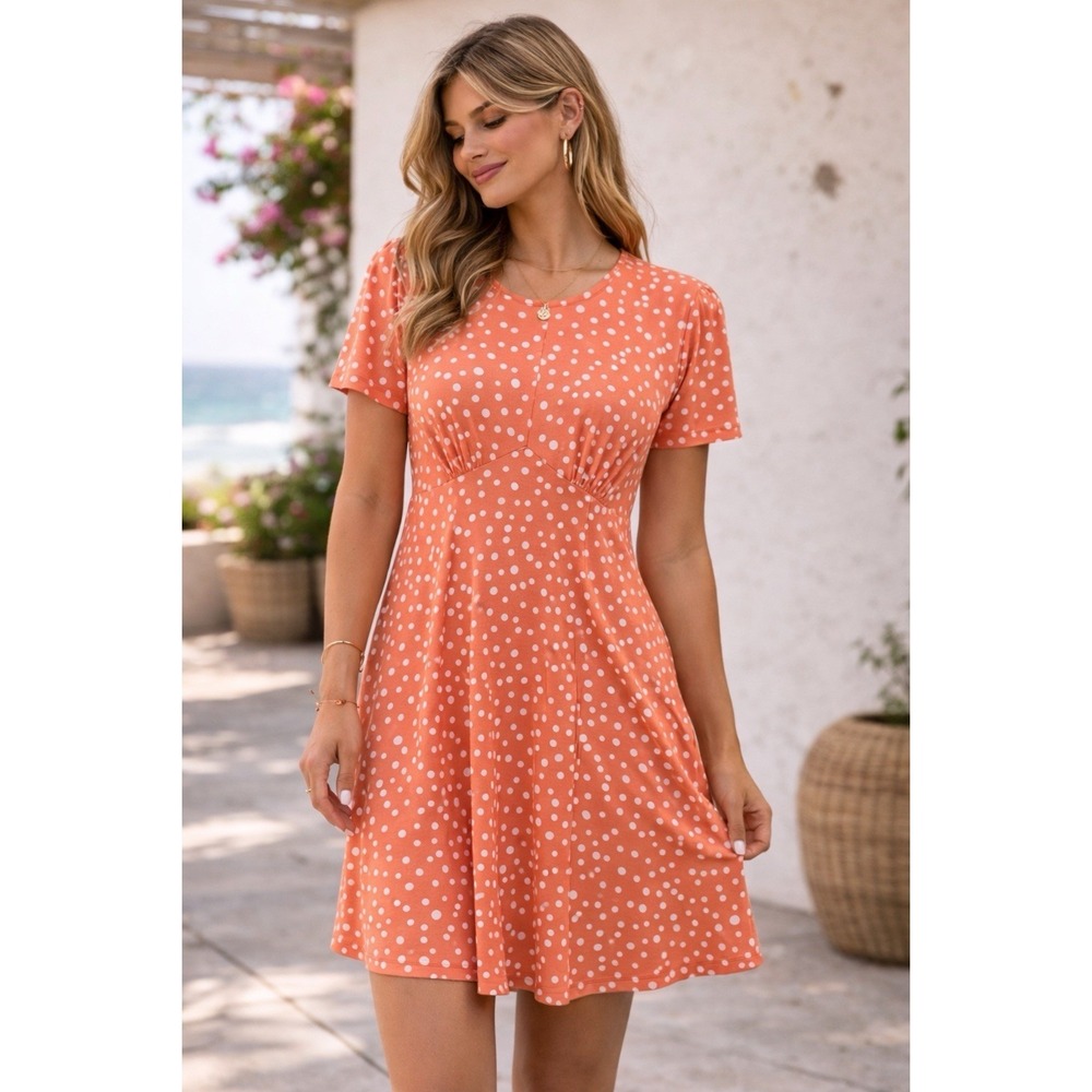 ASOS Orange Polka Dot Skater Dress‎ Women Size 4 Fit Flare Summer Retro Coquette